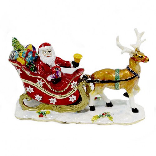 Сувенир шкатулка 2146 Дед Мороз в санях с оленями 