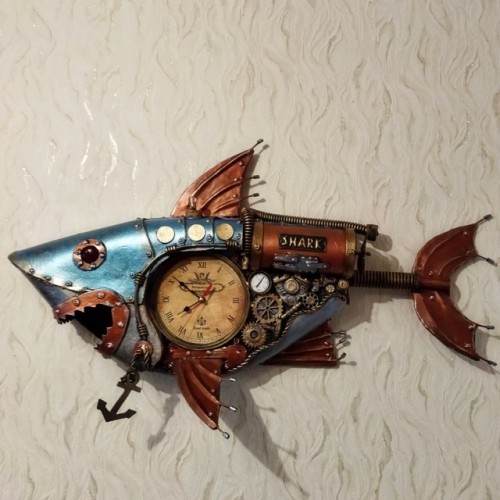 Часы Стимпанк Акула с экокожей